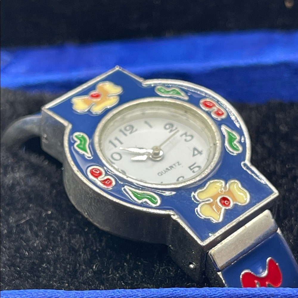 3.1.26 -1 National Geographic Colorful Enameled Quartz Watch w/Floral Accents